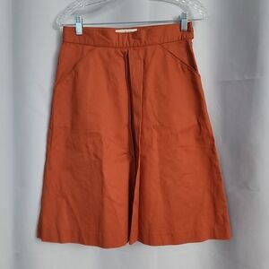 Corilynn Sz 6 Burnt Orange Single Front Pleat A-Line Cotton Made In USA Skirt
